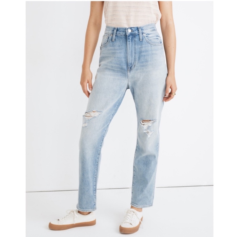 Madewell The Mom Jean Distressed Light Wash High Rise Sz 25